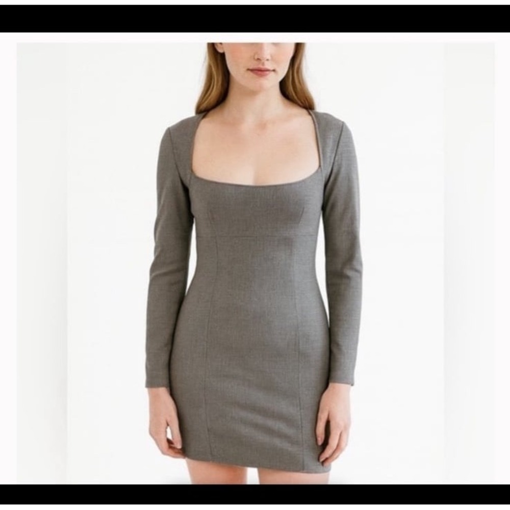 Zara Houndstooth Plaid Square Neck Long Sleeve Mini Dress XS